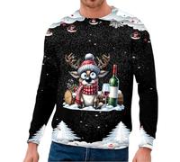Ugly Christmas Sweater Hombre Rudolph Reno Navidad Jersey Xmas Manga Larga Feo Invierno Jersey Navidad Traje de Navidad Hombres Noruegos Jersey Festivo Camiseta para Fiesta, Black74, XXL