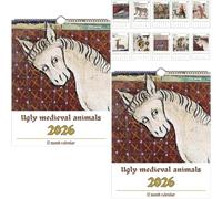Ugly Medieval Animals 2026 Wall Calendar,Creativity Medieval Theme Art Illustrated Calendar,Unique 12 Hilarious Animal Illustrations Calendars,Art Lovers Home Office Decor