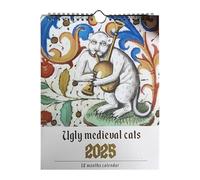 Ugly Medieval Cats Calendar 2025, Weird Calendar 2025, Funny Calender Weird Medieval Cats Wall Monthly Planner 2025 Wall Calender January From December For Wall Art
