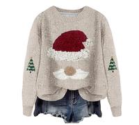 Ugly Sweater Christmas Women Cute Santa Xmas Tree Knit Pullover Tops Funny Creweck Long Sleeve Holiday Sweaters