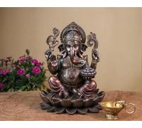 UGRA Estatua del Señor Ganesha de bronce unido de 25 cm en loto - Elefante hindú Dios ídolo para buena suerte y nuevos comienzos