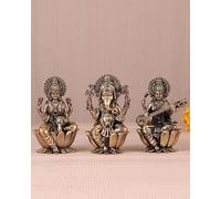 UGRA Lakshmi Ganesha Saraswati - Estatuas de latón de 5 cm, tamaño pequeño, ídolos Laxmi Ganesh Saraswati para Diwali Puja, estatuas de dioses hindúes.
