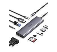UGREEN 10 En 1 Hub USB C HDMI VGA Dock Tipo C Docking Station PD 100W Alimentado RJ45 Ethernet 3,5mm Lector de Tarjetas Doble Pantalla Compatible con MacBook Pro Air iPhone 16 MAX