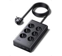 UGREEN 10 EN 1 Regleta Enchufe Multiple Alargador 3680W 6 Tomas AC 4 USB Power Strip Inteligente Ladron Plano USB C PD 20W con Interruptor Proteccion Sobretension Oficina Hogar Negro 1.5M Extension