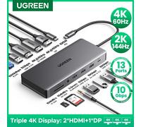 UGREEN 13 en 1 USB-C HUB Triple pantalla 4K Dual HDMI DP 10Gbps USB3.2 PD100W Estación de acoplamiento SD/TF para MacBook Pro Air Dell XPS 5-in-1 USB2.0