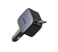 UGREEN 145W Cargador Coche Retráctil Carga Rápida, Car Charger USB C 4 Puertas con Cable Retractil, Compatible con iPhone 17 Pro MAX Air/iPhone 16/15/14, Galaxy S25/24, Pixel 10/9, MacBook, iPad Pro