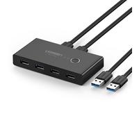 UGREEN 4 Puertos USB 3.0 Switch 2 Entradas y 4 Salidas con 2 Cable para Compartir 4 Dispositivos de Teclado, Ratón, Memorias, Disco Duro, Impresoras, Escáneres, auriculares, etc