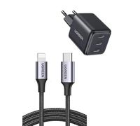 UGREEN 30W GaN Cargador USB C con 3 Puertos y Cable USB C a Lightning 2M