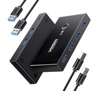 UGREEN 4 Puertos USB 3.0 Switch 2 Entradas y 4 Salidas con 2 Cable para Compartir 4 Dispositivos de Teclado, Ratón, Memorias, Disco Duro, Impresoras, Escáneres, auriculares, etc