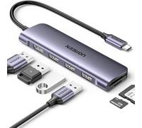 Ugreen 6 en 1 USB-C a USB, HDMI, 3 adaptadores multifunción USB-A 3.0, Plateado 20956A