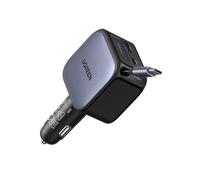UGREEN 60W Cargador Coche Retráctil Carga Rápida, Car Charger USB C 3 Puertas con Cable Retractil, Compatible con iPhone 16/15/14, Samsung Galaxy S25/24, Pixel9/8, MacBook, iPad Pro