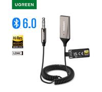UGREEN Adaptador Aux a Bluetooth 6,0 Receptor Bluetooth de 3,5 mm LDAC Audio de alta resolución para coche Kit de conector USB a 3,5 mm con micrófono Aux Bluetooth 6.0