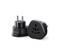 UGREEN Adaptador Enchufe Universal para Enchufes de Reino Unido/USA/EU a Tipo E/F (UE), Adaptador de Viaje para Reino Unido, USA, Canadá, China, Australia y Otros enchufes internacionales, Negro