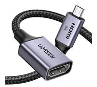 UGREEN Adaptador Micro HDMI a HDMI 2.1 8K @ 60Hz 4K/2K/1080P @ 240Hz | Cable Bidireccional eARC HDR VRR ALLM Atmos HDCP 48Gbps Compatible con Cámara Raspberry Pi5 Portátil Xbox Series X PS5 25cm