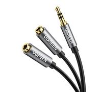 UGREEN Adaptador para Dos Auriculares HiFi Estéreo Cable (20cm) | Divisor de Audio Duplicador Jack 3.5 mm 1 Macho a 2 Hembra Minijack Y Splitter para Altavoces Tablet Móvil MP3