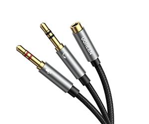 UGREEN Adaptador Splitter Jack 3.5mm Micro y Auriculares Separador de Audio y Micrófono con HiFi Sonido Mic 1 Hembra a 2 Macho Compatible con Gaming Cascos de PS4 Xbox EarPods PC (20CM)