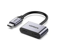 UGREEN Adaptador USB C, 2 en 1 USB C a USB C dual convertidor de carga de audio USB C auriculares Jack Audio Dongle compatible con iPad Pro 2018, Google Pixel 2 XL, Xiaomi Mix 2S, Smartisan Nut R1, Huawei