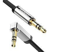 UGREEN Cable Audio Jack 3.5 Macho Nylon Trenzado Plano 90 Grados Auxiliar Ángulo Recto Compatible con Autoradio Auriculares Altavoz TV iPhone MP3 (1M)
