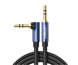 UGREEN Cable de audio auxiliar de 90 grados L tipo L de 3,5 mm, azul, 1,5 m