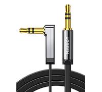 UGREEN Cable de Audio Estéreo Jack 3.5mm Macho a Macho, Plano Con Conector 90 Grado Ángulo Recto Para Auricular, Altavoz, Audio de Coche, iPod, TV, PC, Teléfono, 3 Metros