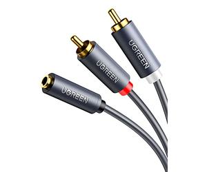 UGREEN Cable de Audio Estéro 3.5mm Hembra a 2RCA Macho, Adaptador RCA en Y Chapado en Oro, Cable Audio jack 3,5mm a 2RCA para PC al Amplificador, Móvil al Sound Box, Sistema Estéreo y Home Cinema,1M