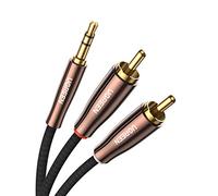 UGREEN Cable RCA a Jack 3.5, Cable RCA Audio Estéreo Algodón Trenzado, Chapado en Oro Conectores Jack 3,5mm Macho a 2RCA Compatible con Altavoces, Amplificador, TV, Barra de Sonido, PC, Móvil, 1Metros