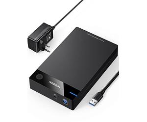 UGREEN Carcasa Disco Duro SATA SSD 3.5" 20TB, Caja SSD USB 3.0 con UASP Comaptible con PC, Xbox X/S, PS4, con Cable y Adaptador de Corriente 12V 2A