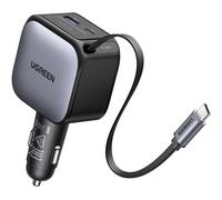 Ugreen Cargador De Coche 90w Con Cable Usb-c Retráctil 70 Cm, 3 Puertos (usb-c + Usb-c + Usb-a) Pd 3.0, Qc 3.0, Pps, Afc Y Fcp Para Carga Rápida Simultánea