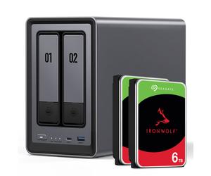 UGREEN DXP2800 12TB Seagate IronWolf NAS paquete NAS incl. 2 discos duros SATA de 3,5 pulgadas IronWolf de 6 TB de Seagate