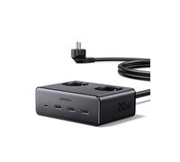 UGREEN Enchufes 6 en 1 con USB C de Carga Rápida de 20 W, Regleta Que Ahorra Espacio con 2 AC de 3680 W, Cable de 1,5 m e Interruptor Individual para Familia, Oficina y Viajes