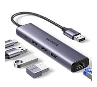 UGREEN Hub Ethernet USB 3.0 1000Mbps Concentrador RJ45 con 3 Puertos Adaptador de Red LAN Gigabit Convertidor Carcasa de Aluminio Cable Trenzado Plug y Play en Windows 11 10 8 Mac OS