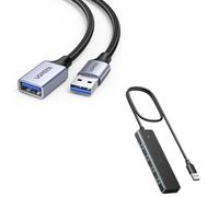 UGREEN Hub USB 3.0 con 4 Puertos Adaptador Ladron Multipuertos 5Gbps Cable Alargador USB 3.0 Extension Tipo A Macho a Hembra Extensor 5 Gbps