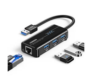 UGREEN Hub USB 3.0 Ethernet Adaptador 1000 Gigabit Ethernet Tarjeta Red LAN RJ45 con 3 USB 3.0 Puerto 5Gbps Compatible con Xiaomi Mi Box S Macbook Lenovo Y530 Ideapad Raspberry Pi 4 y Otros PC