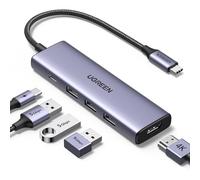 UGREEN Hub USB C HDMI 4K 100W PD Carga con 3 Puertos USB 3.0 5 en 1 Adaptador USB C a HDMI Compatible con MacBook iPad Pro Air Surface Pro iPhone 16 Plus Pro MAX 15 Galaxy S24 Tab S9 (Gris)