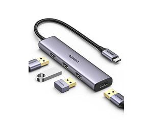UGREEN Hub USB C OTG, adaptador USB C a 4 USB 3.0 5Gbps dongle USB C, cable de nailon, cuerpo delgado, compatible con MacBook Pro/Air M1 M2 2023 2022, iPad Pro/Air, Surface Pro, Galaxy S23 S22, Xiaomi