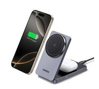 UGREEN MagFlow Cargador Inalámbrico, Estación de Carga 2 en 1 Magnética, Compatible con iPhone 16/15/14/13/12 Series, AirPods Pro 2/3