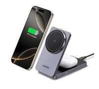 UGREEN MagFlow Cargador Inalámbrico, Estación de Carga 2 en 1 Magnética, Compatible con iPhone 16/15/14/13/12 Series, AirPods Pro 2/3