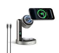 UGREEN MagFlow Pro 2 en 1 Cargador Inalámbrico Qi2 25W, Ventilador Tec | Compatible con iPhone 18-12 Air/Plus/Pro/Max, AirPods 5/4/3/Pro/2/3, MagSafe Cargador con Pantalla Inteligente