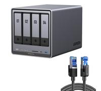 UGREEN NASync DXP4800 Plus, NAS 4 bahías + Cable de Red Ethernet Cat 8 LAN 2 Metros, Intel Pentium Gold 8505, 8GB DDR5, 128GB SSD, 10GbE & 2,5GbE, 2 Ranuras M.2 NVMe, HDMI 4K (sin Disco)