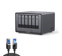 UGREEN NASync DXP6800 Pro, NAS de 6 bahías + Cable de Red Ethernet Cat 8 LAN 2 Metros, CPU Intel i5 1235u de 10 núcleos, 8 GB de RAM DDR5, 2 Ranuras 10 GbE, 2 Ranuras M.2 NVMe, (sin Disco)