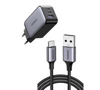 UGREEN Nexode Cargador USB C 65W Carga Rápida 3 Puertos con 0,5M Cable USB C