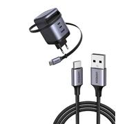 UGREEN Nexode Cargador USB C GAN con Cable Retráctil 100W, Carga Rápido con 4 Puertos, Cable USB C a A Carga Rápida 3A QC 3.0