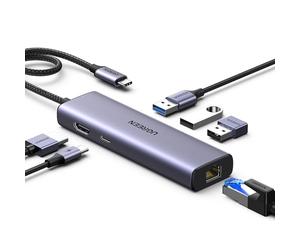 UGREEN Revodok 1061 Hub USB C 6 en 1 Adaptador Ethernet Gigabit | HDMI 4K, RJ45 1000Mbps, PD 100W Carga Rápida, 3 USB 5Gbps, Compatible con MacBook Pro Air Neo Tableta Steam Deck
