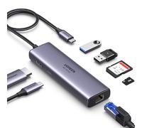 UGREEN Revodok 107 Hub USB C HDMI 4K 60Hz Adaptador Tipo C Ethernet RJ45 Gigabit Lector Tarjeta SD TF PD 100W Carga Docking Station Compatible con MacBook Pro Air, iPad, iPhone 17 Pro MAX Air