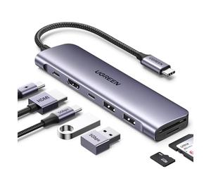 UGREEN Revodok 1071 Hub USB C 7 en 1 Adaptador Multipuerto Docking Station | HDMI 4K, Lector de Tarjetas SD y TF, PD 100W Rápida, 5Gbps 2A1C, Compatible con MacBook Neo iPad Pro Air iPhone 18 Pro Max