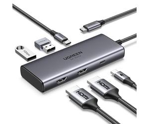 UGREEN Revodok 206 Hub USB C 6 en 1 Docking Station Pantalla Dual | 2 HDMI, Único 8K30Hz, Doble 4K60Hz, Carga PD de 100W, 5Gbps, Puertos USB Múltiples 2A1C, Compatible con MacBook Pro, Air