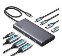 UGREEN Revodok Pro 308 Hub USB C 8 en 1 Docking Station Triple Pantalla | 10Gbps, 4K60Hz, 2 HDMI, 1 DisplayPort, USB Multipuerto 2A2C, PD 100W Carga, Compatible con MacBook Pro Air Surface XPS