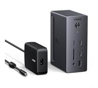 UGREEN Revodok Pro Hub USB C 14 en 1 Docking Station Triple Pantalla | 2 DisplayPort 4K120Hz, 1 HDMI 4K60Hz, 10Gbps, Múltiples USB, 3A2C, RJ45 Gigabit, Carga PD de 100 W, SD TF, Audio de 3,5 mm