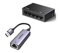 UGREEN Switch Ethernet 5 Puertos Conmutador de Red LAN Splitter Gigabit Velocidad de 10/100/1000 Mbps, Ajuste Dúplex, Plug and Play, Hub RJ45 para TV/Portátil/Enrutador/Monitor