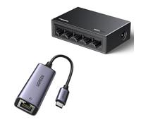 UGREEN Switch Ethernet 5 Puertos Conmutador de Red LAN Splitter Gigabit Velocidad de 10/100/1000 Mbps, Ajuste Dúplex, Plug and Play, Hub RJ45 para TV/Portátil/Enrutador/Monitor